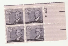 Scott # 1105  US J Monroe  Plate Block  M/NH  O/G
