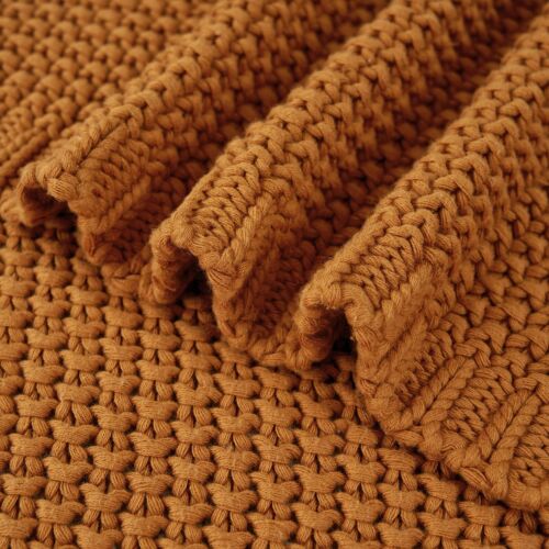 THROW BLANKET Chunky Cable Knit Burnt Orange 51” x 63” LONGHUI BEDDING - Picture 9 of 9