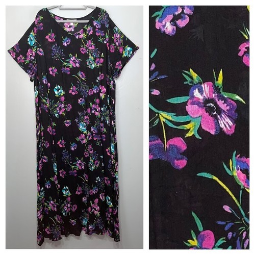 Woman Within Maxikleid Übergröße 3X schwarz Blumen Crinkle Gaze dunkel romantisch