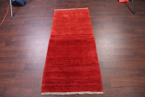 Solid Red Wool Hand-knotted Gabbeh Shiiraaz Accent Rug Runner 3x6 Modern Carpet - Picture 12 of 17