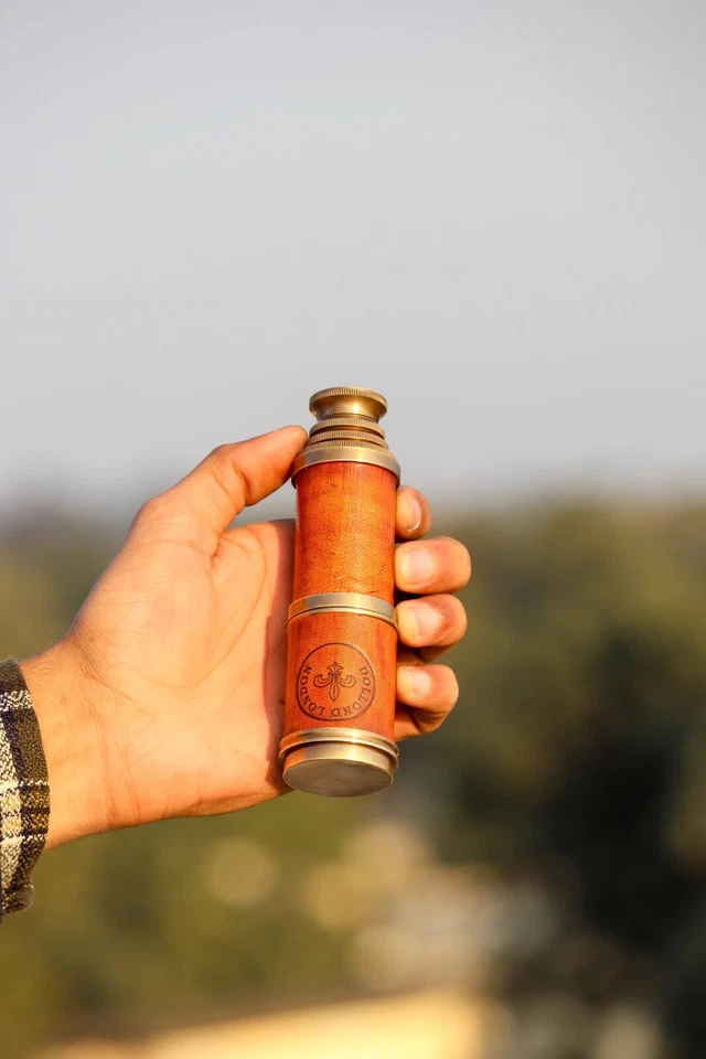 Personalised Leather and Brass Portable Telescope || Hand Crafted Beautiful Bras - Image 3 of 4