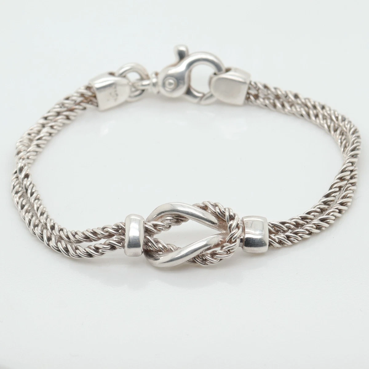 Tiffany & Co Sterling Silver Double Love Knot Rope Chain Bracelet