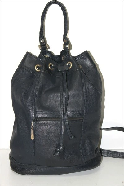 ALAIN GROS Sac Dos Vintage Cuir Grain Souple Bleu Marine Grand