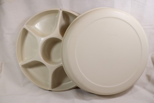 Vintage 1 set Tupperware Veggie Dip Tray w/lid 14x3.3 inches light cream color - Picture 7 of 10