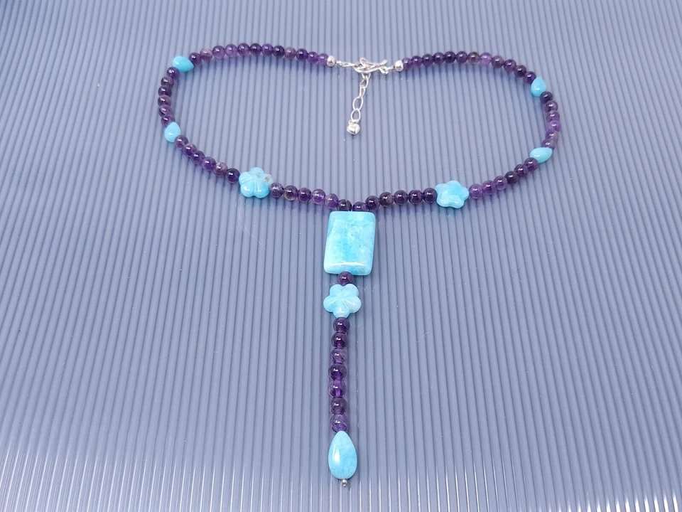 Collar De Colección DTR Jay King Plata Esterlina Amatista Larimar Cuentas 19" Foto 4 de 4