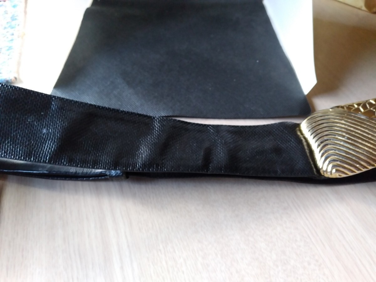 JUDITH LEIBER Vintage Black Lizard Belt with Large Gold Belt 