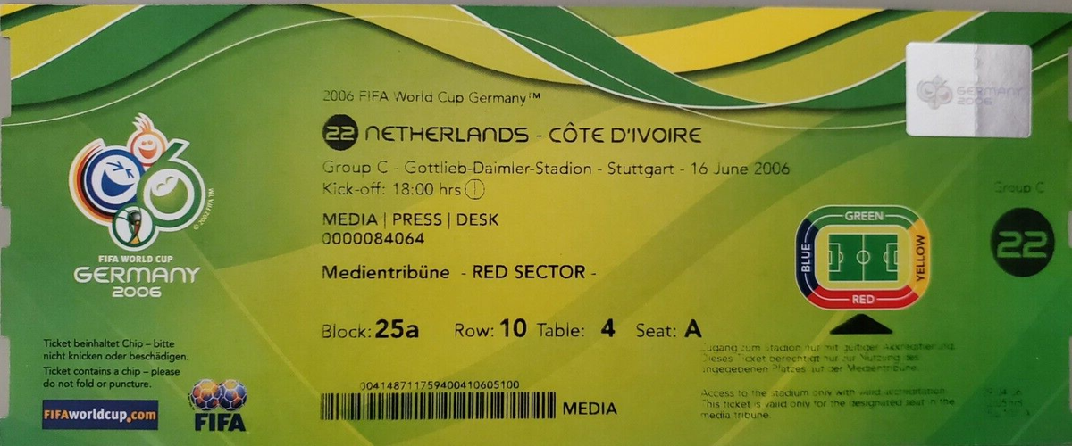 '06ドイツWC ベスト16 ドイツvスウェーデン チケット半券 FIFA World Cup 2006 6 TICKETS GAME 13, 22, 31, 44, 60, 63 | eBay