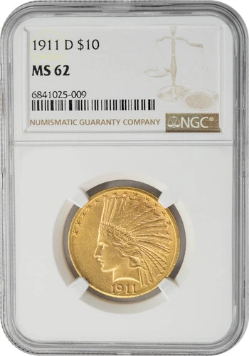 1911-D $10 Gold Indian MS62 NGC 949928-34