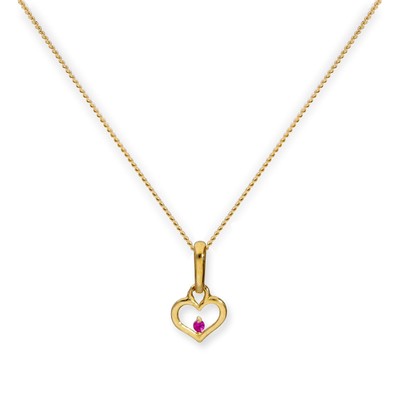 Halskette 9 kt Gold Herz Umriss mit Rubin CZ Kristall 16 - 20 Zoll Liebe