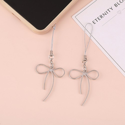 Y2K Korean Bow Mobile Phone Chain Simple Silver Color Bowknot Phone LanyarUG - 第 1/11 張圖片