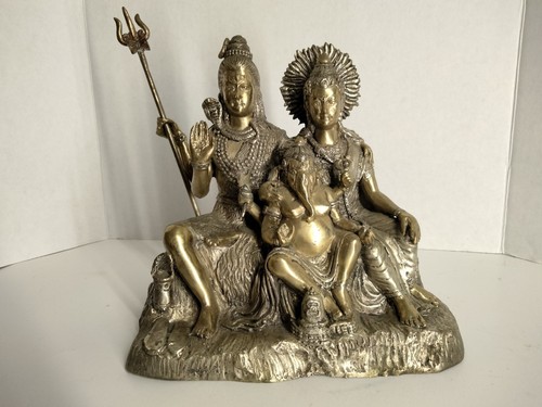 BRASS STATUE HINDU LORD SHIVA GODDESS PARVATI BABY GANESHA- 9 IN- 8.7 lbs. - Picture 6 of 13