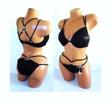 VICTORIAS SECRET Swim 38C Push-Up Top Bikini Set Strappy Brazilian Bottom L XL