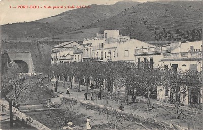 Old postcard 66 PORT BOU PARTIAL VIEW AND CAFE DEL GLOBO