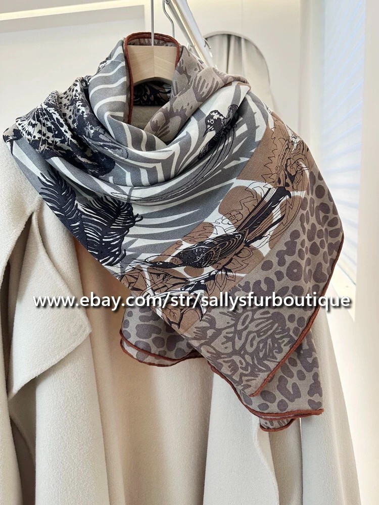 Sallys Boutique 70% Cashmere 30% Silk Wrap Scarf Leopard Print Square Shawl 53