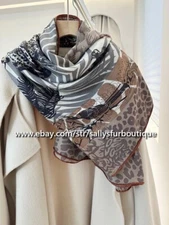Sallys Boutique 70% Cashmere 30% Silk Wrap Scarf Leopard Print Square Shawl 53"