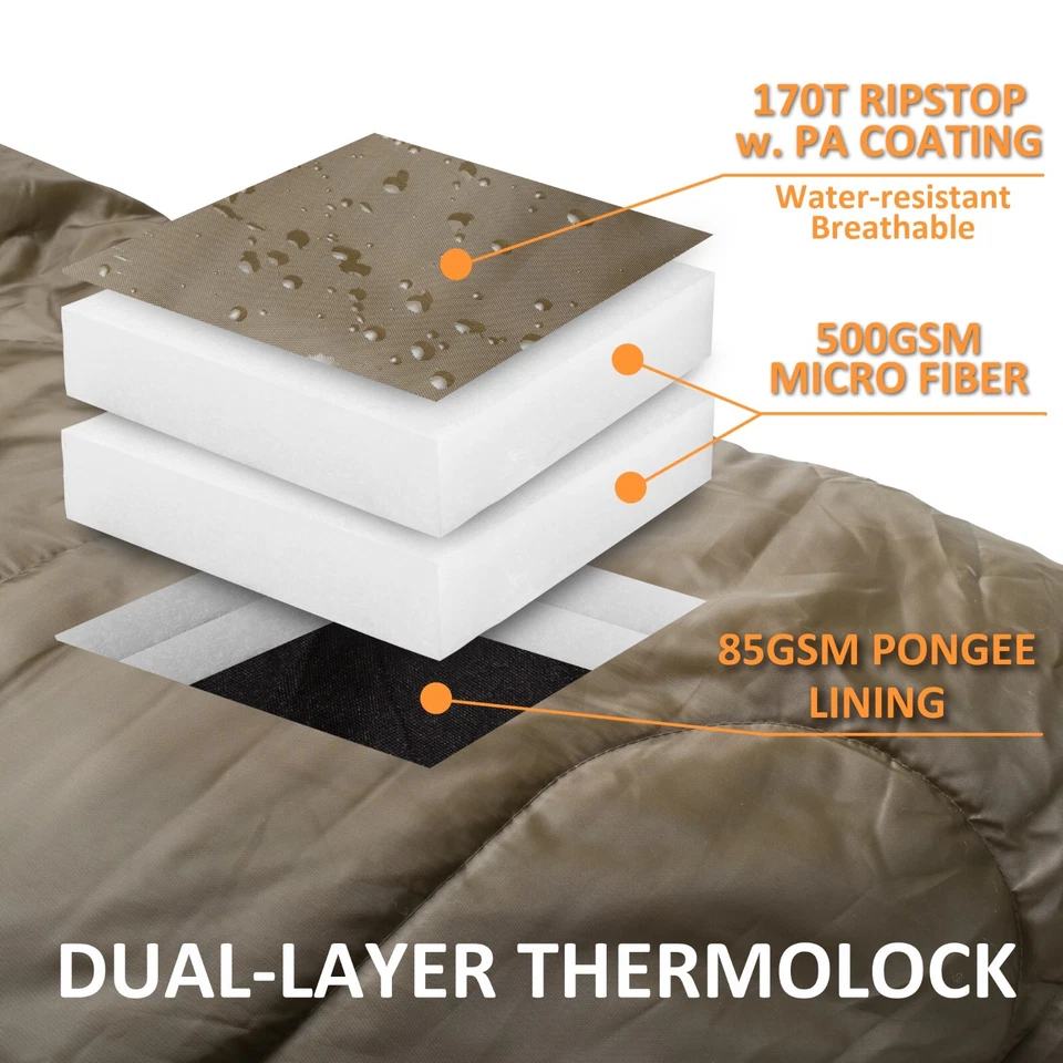 0 Degree Cold Weather Winter Sleeping Bags for Adults Big & Tall - Mummy w. Sack - Image 3 of 4