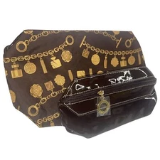 ESTEE LAUDER BROWN CHARM MAKEUP BAG with Travel size 11.5 X 6 X 2.5,PRE-OWNED