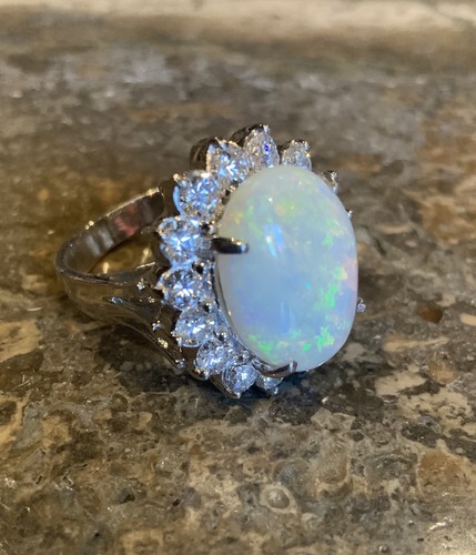 SPECTACULAR WHITE GOLD AUSTRALIAN OPAL AND DIAMOND RING!! - Picture 7 of 12