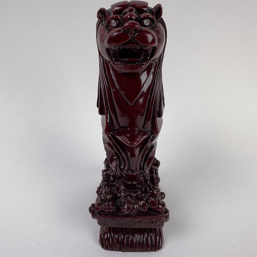 Rotes Holz geschnitzt Singapur Merlion Seelöwe Statue Skulptur Figur Briefbeschwerer - Bild 7 von 9