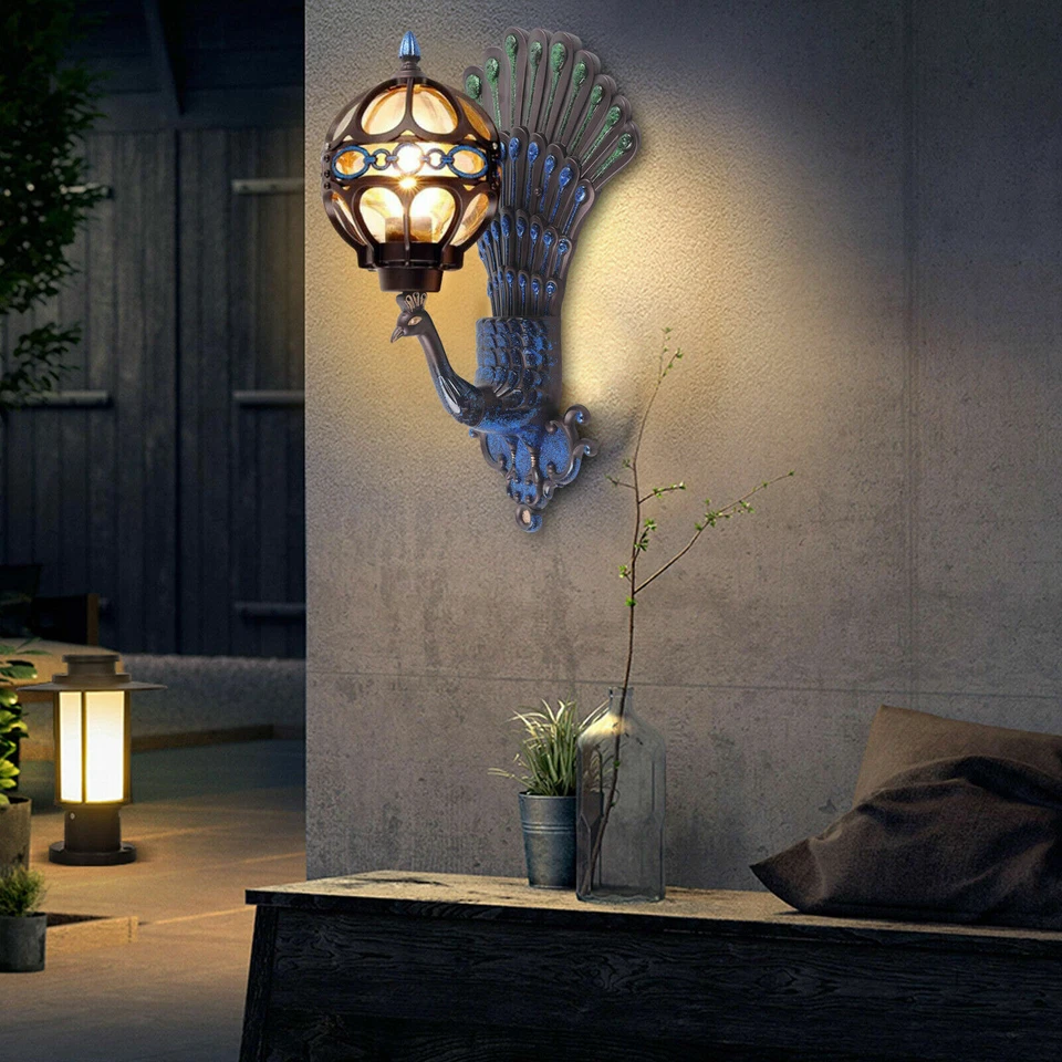 Lámpara de pared antigua vintage de pavo real accesorio impermeable aplique de pared lámpara de porche Foto 3 de 4