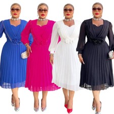 Formal Party Elegant Women Abaya Muslim African Pleated A-Line Dress Kaftan Prom