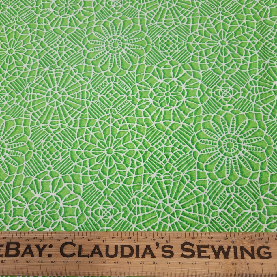 Amazing Lace BTY Studio 8 Quilting Treasures White Tonal Green Printed Cotton - Image 2 of 3