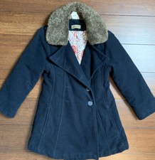 Jottum Girls Overcoat Coat Black W/ Faux Fur Collar Fully Lined