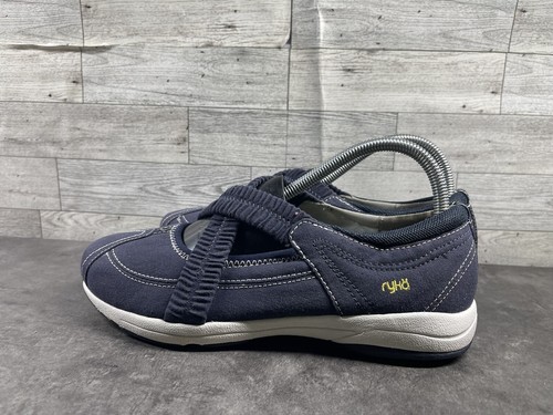 Zapatos planos Rykä Ryka para mujer de 7,5 W de ancho Mary Jane azules sin cordones con correa cruzada mocasines - Imagen 9 de 18