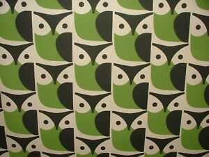 Designer Orla Kiely Owl Chalky Green Cotton Curtain ...