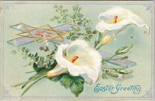 Easter Greeting, Star of David, White Flowers, Vintage Holiday TUCK Postcard