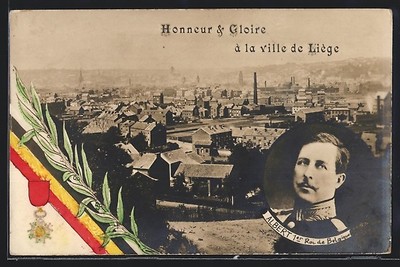 König Albert 1er von Belgien, Teilansicht von Liège, Ansichtskarte 