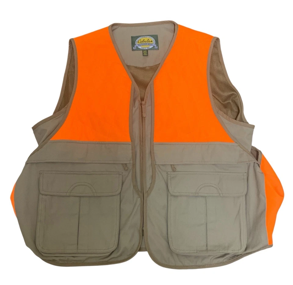 Cabela’s Blaze Orange Upland Hunting Vest XL Game Bag Pockets Mesh Lining - Image 2 of 4