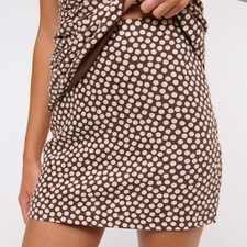 NWT Abercrombie Fitch Scarlett Linen-Blend High Rise Mini Skort In Brown Dot