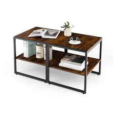 2 PCS 2-Tier End Side Sofa Coffee Table 20" Square Table for Living Room Bedroom