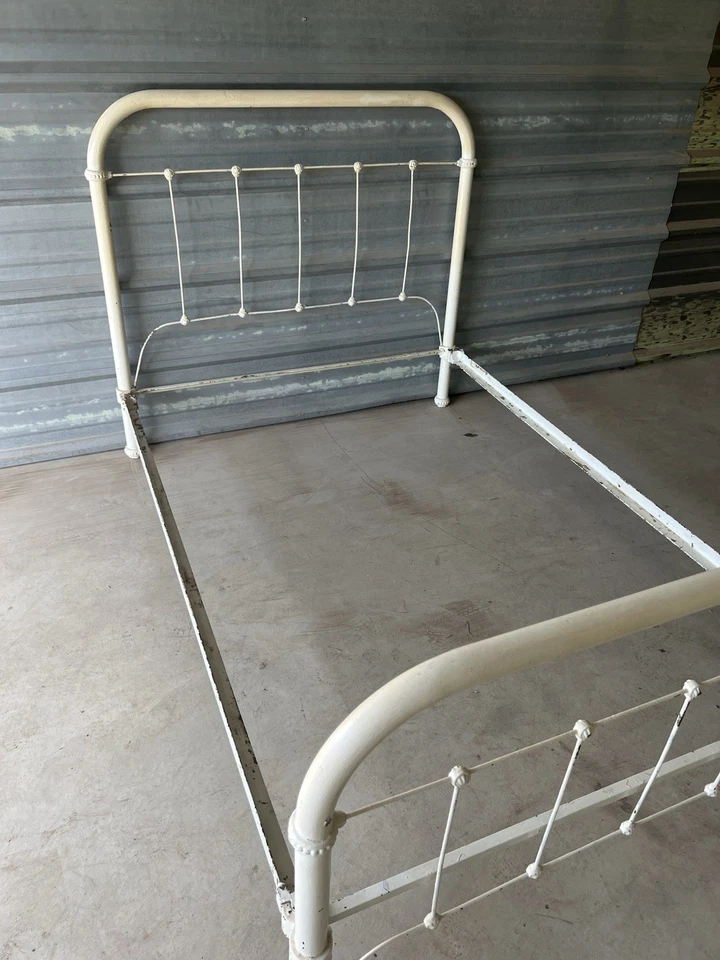 Antique French Country Iron Full Sized White Bed  Headboard,footboard,rails - Image 3 of 4