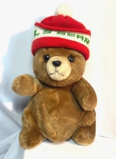 Vintage Christmas Prestige Toy Co. Pot Belly Brown Bear W/Red Hat 1979 8.5" 