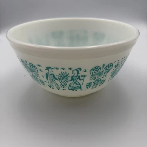 Vintage Pyrex Amish Butterprint Turquoise White Mixing Bowl #402 1 1/2 QT