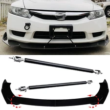 For Honda Front Bumper Lip Spoiler Splitter Body Kit+Strut Rods