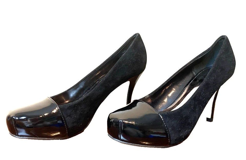 Pierre Dumas Talla 8 Negro Patente Y Gamuza Imitación Tacones Usados en Excelente Condición Foto 4 de 4