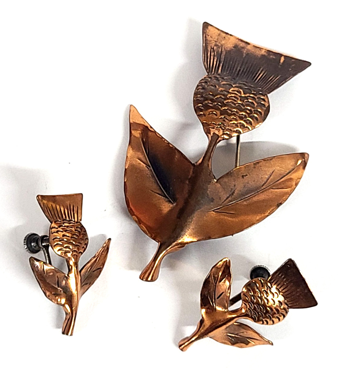 Vintage Stuart NYE Hand Wrought Thistle Brooch/Pin & Earrings Set