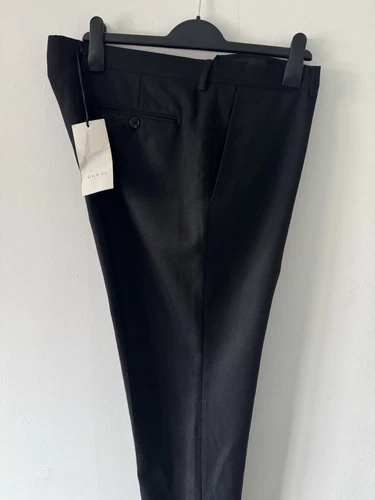 £795 PANTALONE UOMO GUCCI FLANELLA 100% LANA SLIM FIT NERO W40 EU56 NUOVO CON ETICHETTE