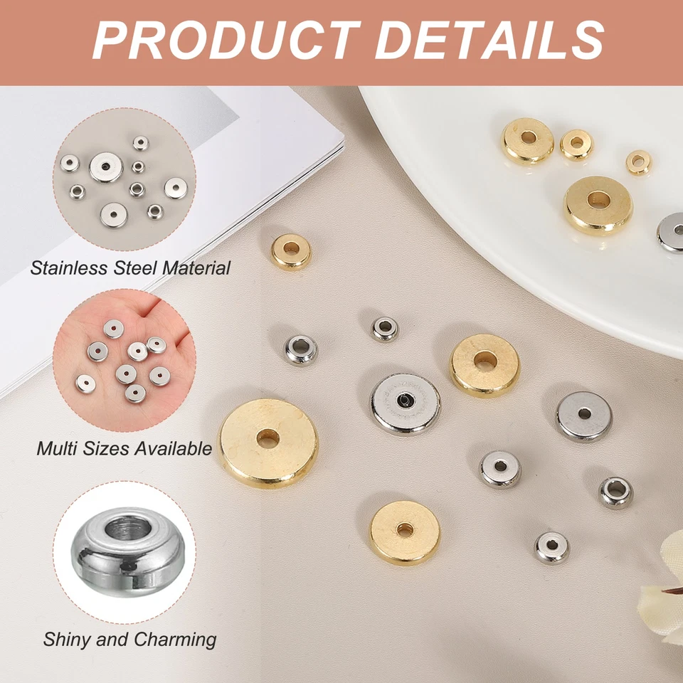 60 Pcs Flat Round Spacer Beads 4mm Heishi Beads, 1.5mm ID x 2mm H Foto 3 de 4