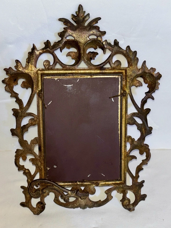 Antiguo soporte caballete espejo mesa latón ornamentado Art Nouveau Foto 3 de 4