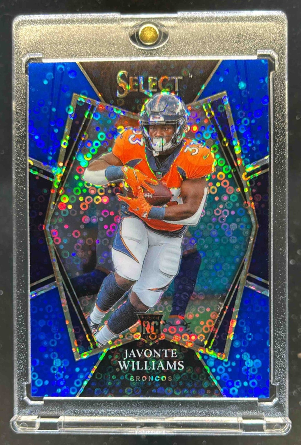 2021 Select Javonte Williams RC Blue Disco Prizm Premier #12/25 Broncos