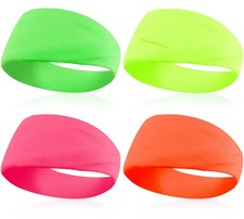 KICOSY 4PCS 80s 90s Neon Headband for Women yellow pink green orange