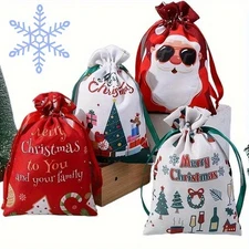 4-12 PCS Christmas Drawstring Gift Bags​ - Holiday Party Favor Bags for Xmas