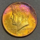 Kennedy Half Dollar 1964 About Uncirculated 90% Silver Monster Rainbow Toning