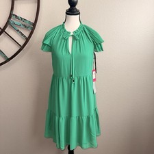 Vince Camuto Dress 4 NWT Kelly Green Tiered Lined Flutter Sleeves