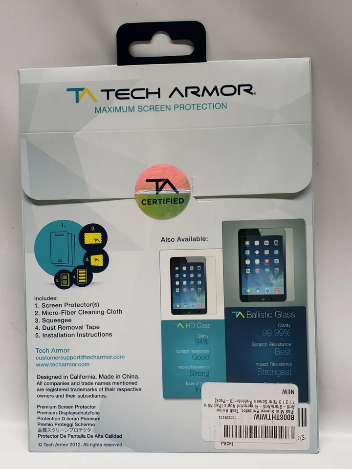 Tech Armor HD Clear Screen Protector for Apple iPad mini/mini 2/mini 3 Pack Of 3 - Image 3 of 4