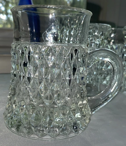 Set Of 4 Indiana Glass Co. Clear Crystal Diamond Point 8 Oz. Beer Stein Tankard